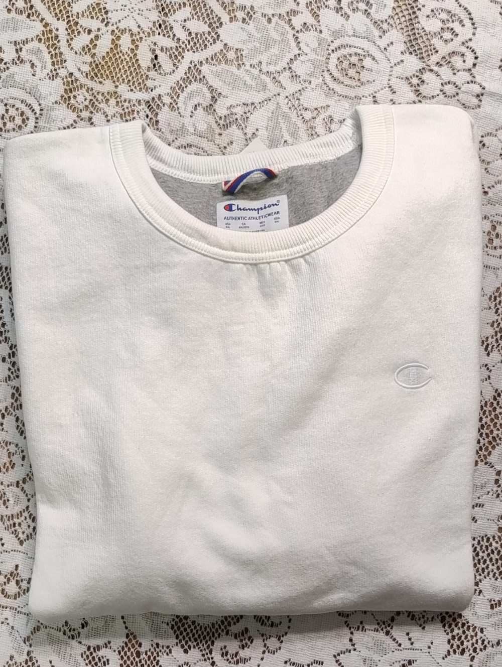 Champion White Crewneck Sweatshirt with Subtle Logo